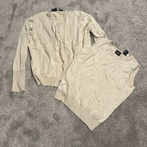 Tailor B. Moss Beige Cardigan & Sleeveless Sweater Set M